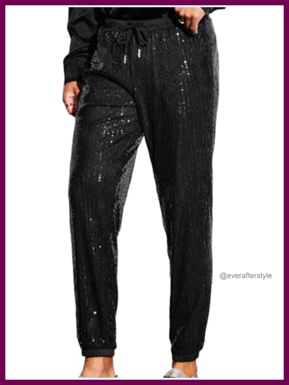 Men's Slant Pocket Contrast Sequin Drawstring Long Jogger Pants